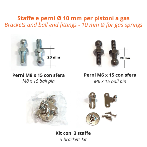 Brackets and Ball end Fittings -10 mm diameter for Gas Springs