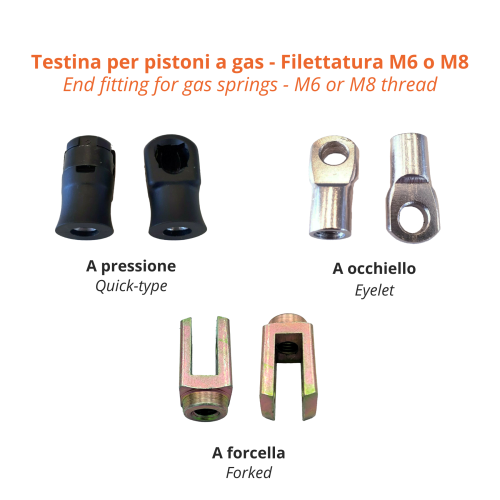 Eyelet, Quick-Type of Fork End Fitting for Gas Springs, M6 or M8 End Fittings