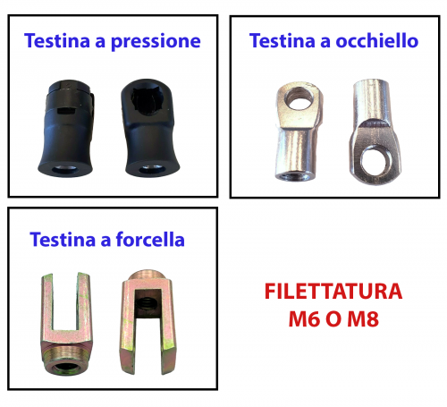Testina a Occhiello, a Pressione o a Forcella per Pistoni a Gas, Filettatura M6 o M8