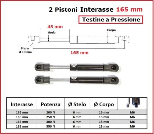 Coppia PISTONI a GAS Interasse 165 mm Fissaggio Testine a Pressione - 2 Pezzi