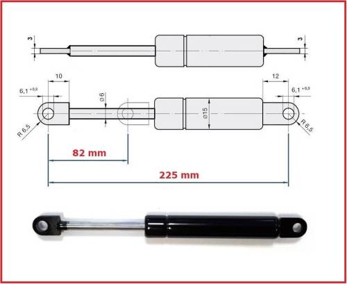 PISTONE A GAS Interasse 225 mm Foro Occhiello Ø 6,1 mm RICAMBIO