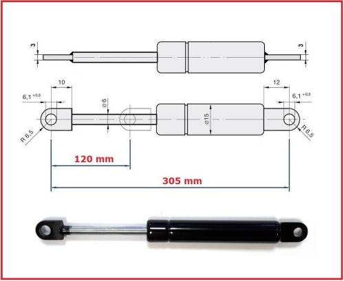 PISTONE A GAS Interasse 305 mm Foro Occhiello Ø 6,1 mm RICAMBIO